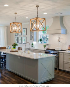 Cozy kitchen with unique hanging lights